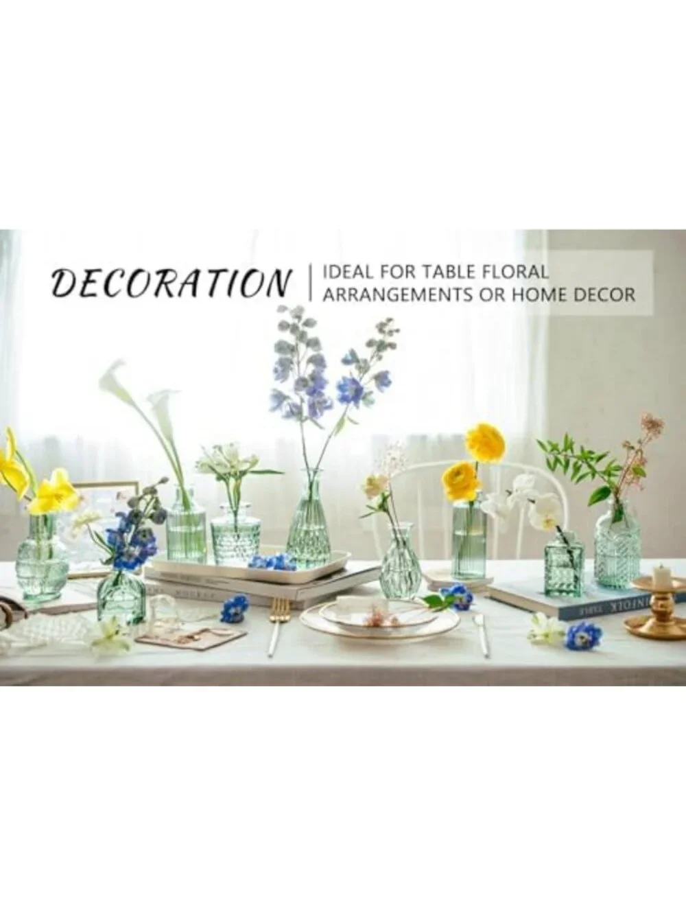 16pcs Green Glass Bud Vases Set for Centerpieces, Small Flower Decor, Home
